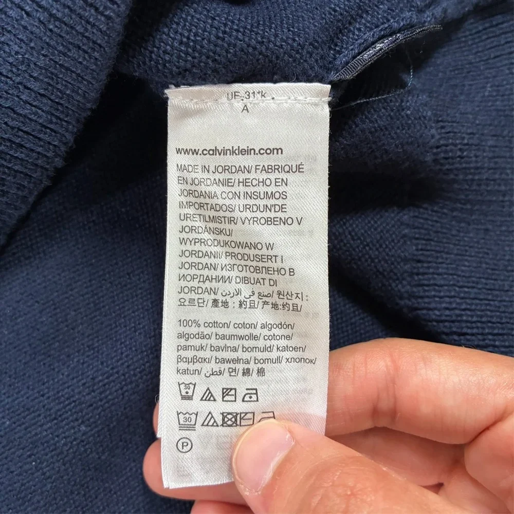 Calvin Klein Mens Size XL Quarter Zip Mock Neck Knit Sweater Blue Pullover